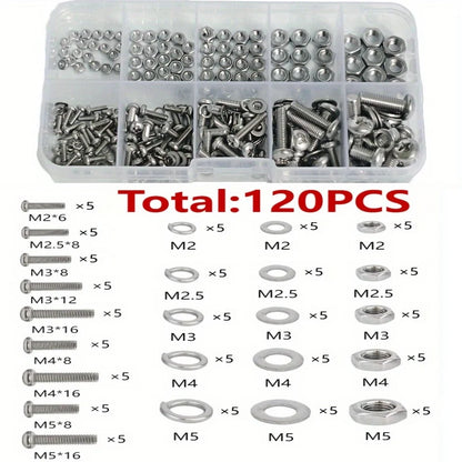Hex Nuts and Bolt Set - 320 pieces/120 pieces, durable M2 - M5 metric size, universal hardware kit for DIY projects and repairs