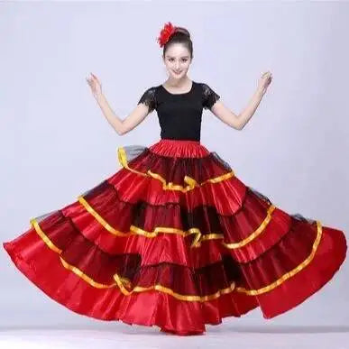 Skirt Gypsy Woman Spanish Flamenco Polyester Satin Smooth Big Swing Carnival Party Ballroom Belly Dance Costumes Dress