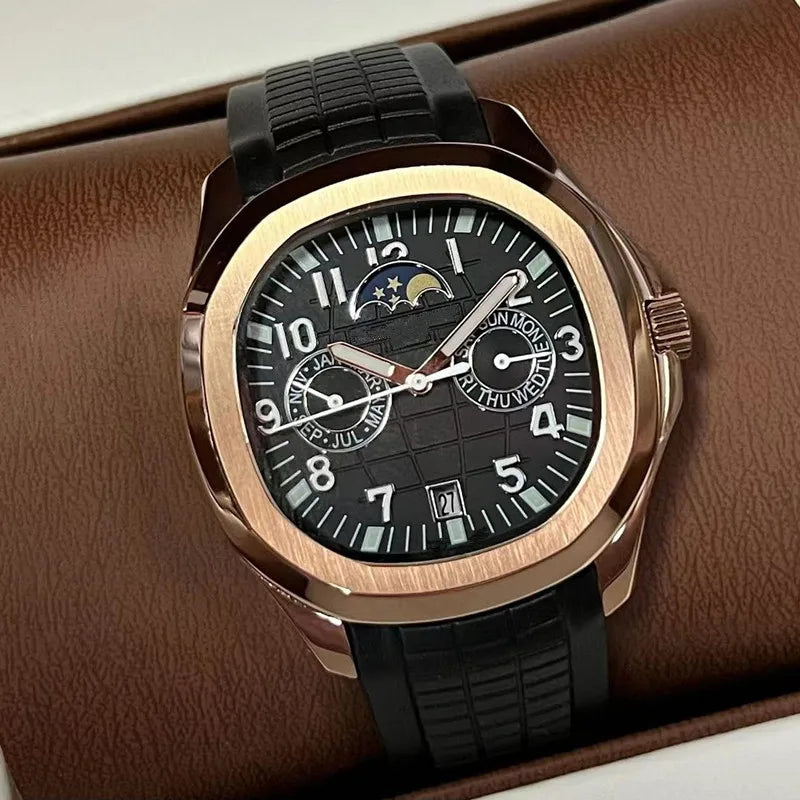 2026 new day and night non working luxury automatic mechanical watch stainless steel case rubber strap men's casual watch