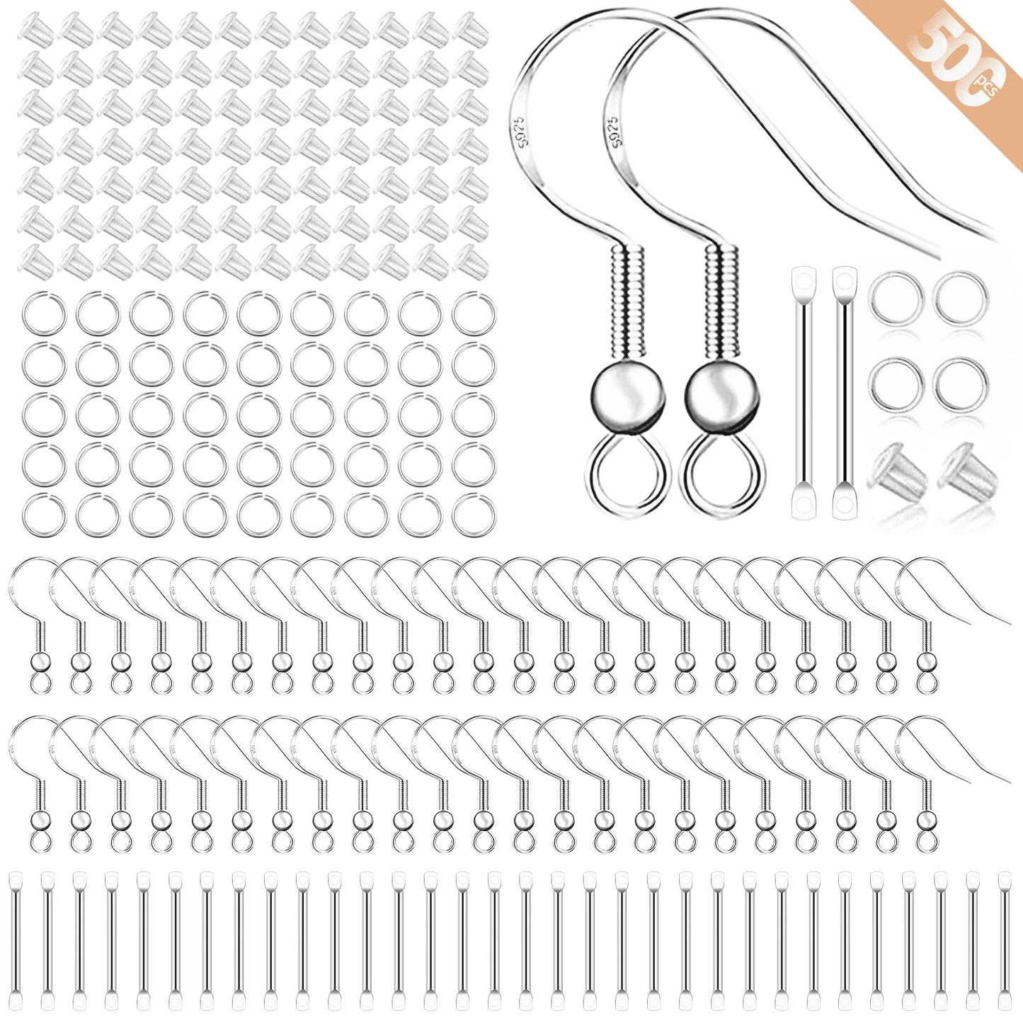 925 Silver/Gold Plated Earring Hooks for Jewelry Making, 900pcs Hypoallergenic Earring Making Kit,Earring Findings Jump Rings
