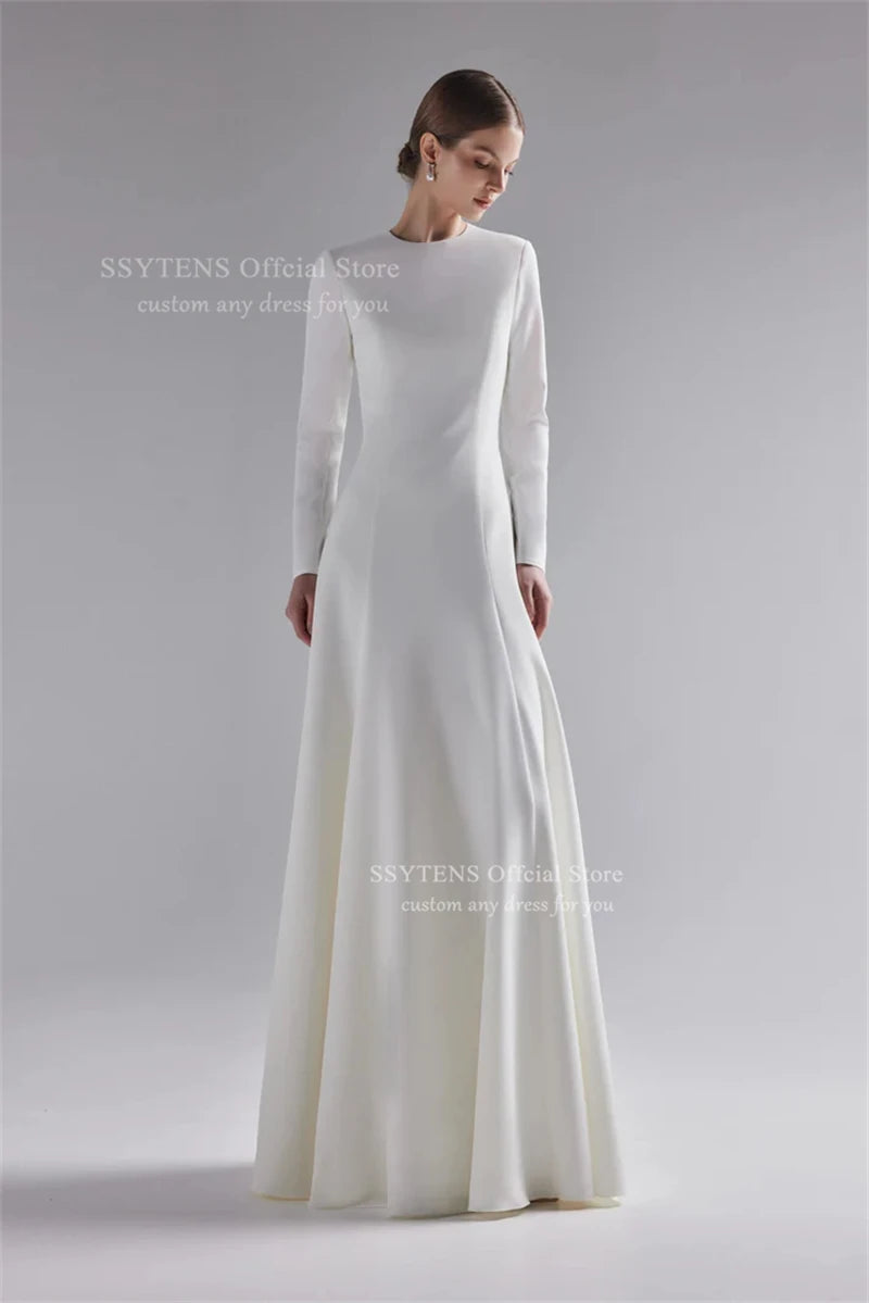 SSYTENS Elegant Long A Line Wedding Dresses Women O Neck Satin Full Sleeves Bridal Gowns Vestidos De Novia Boda 2026 Customized