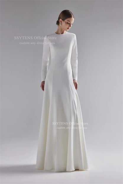 SSYTENS Elegant Long A Line Wedding Dresses Women O Neck Satin Full Sleeves Bridal Gowns Vestidos De Novia Boda 2026 Customized