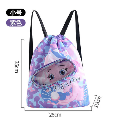 Portable Kids Swimming Bag Waterproof Dry Wet Separation Backpack with Cartoon Print, Essential Organizer for Children's Sports