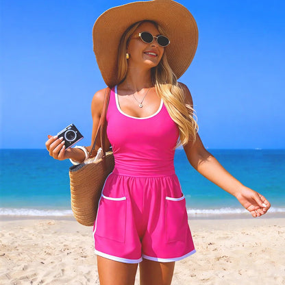Trim Swimsuit Side Pockets Bathing Suit