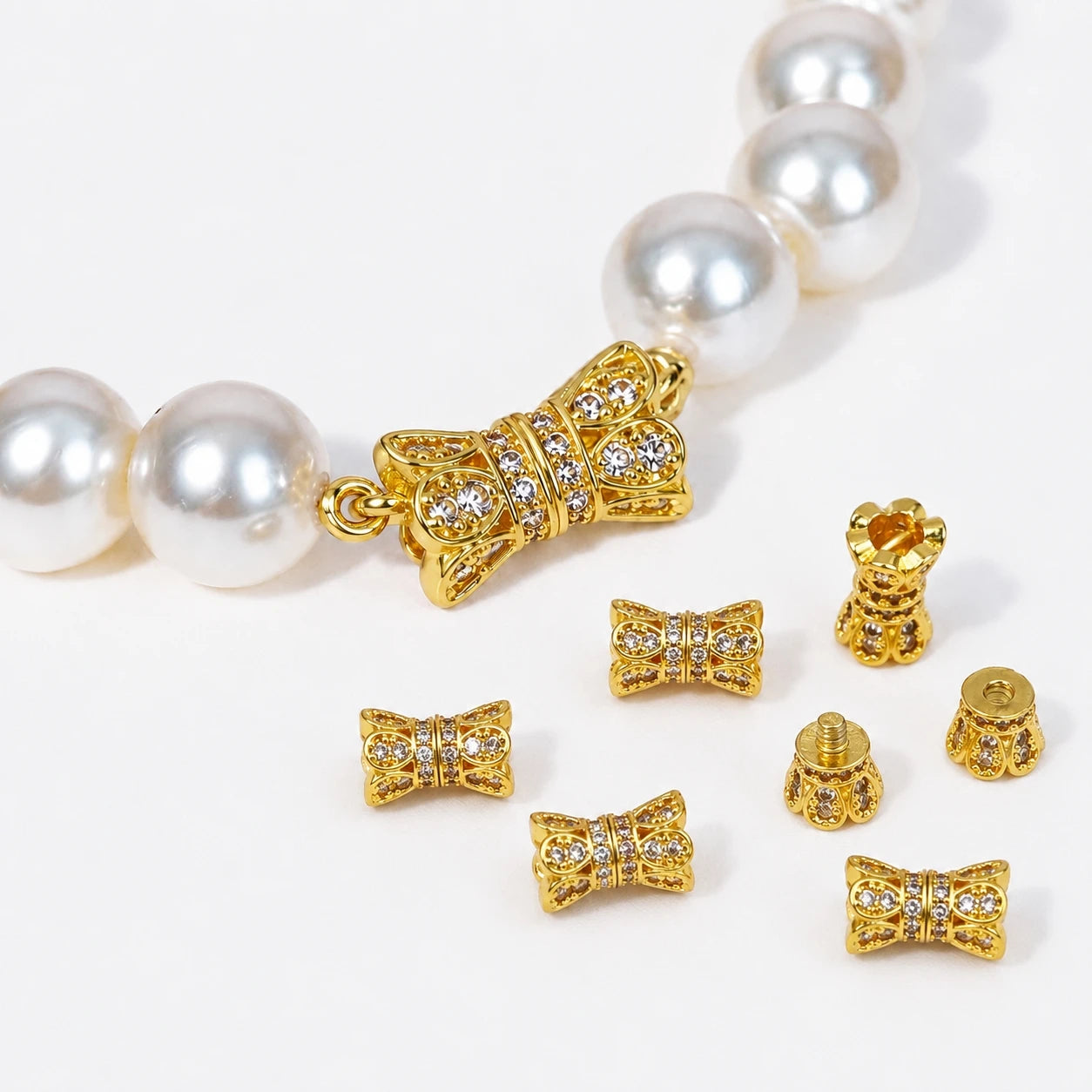 2pcs 18K Gold Plated Cubic Zirconia Screw Buckle Clasp Flower Shaped Double Head Connector Clasp For DIY Jewelry Make Accessory