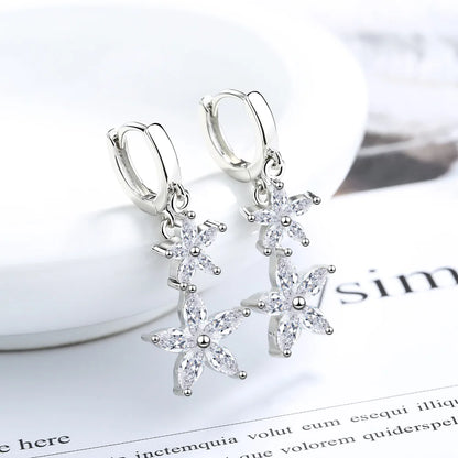 Fashion Tassel Flower Charm Stud Earring For Women Stamp 925 Sterling Silver Girls Wedding Party New Jewelry
