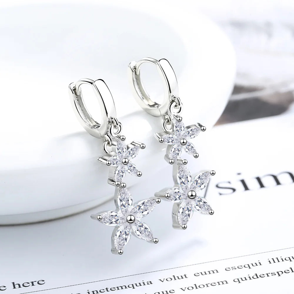 Fashion Tassel Flower Charm Stud Earring For Women Stamp 925 Sterling Silver Girls Wedding Party New Jewelry