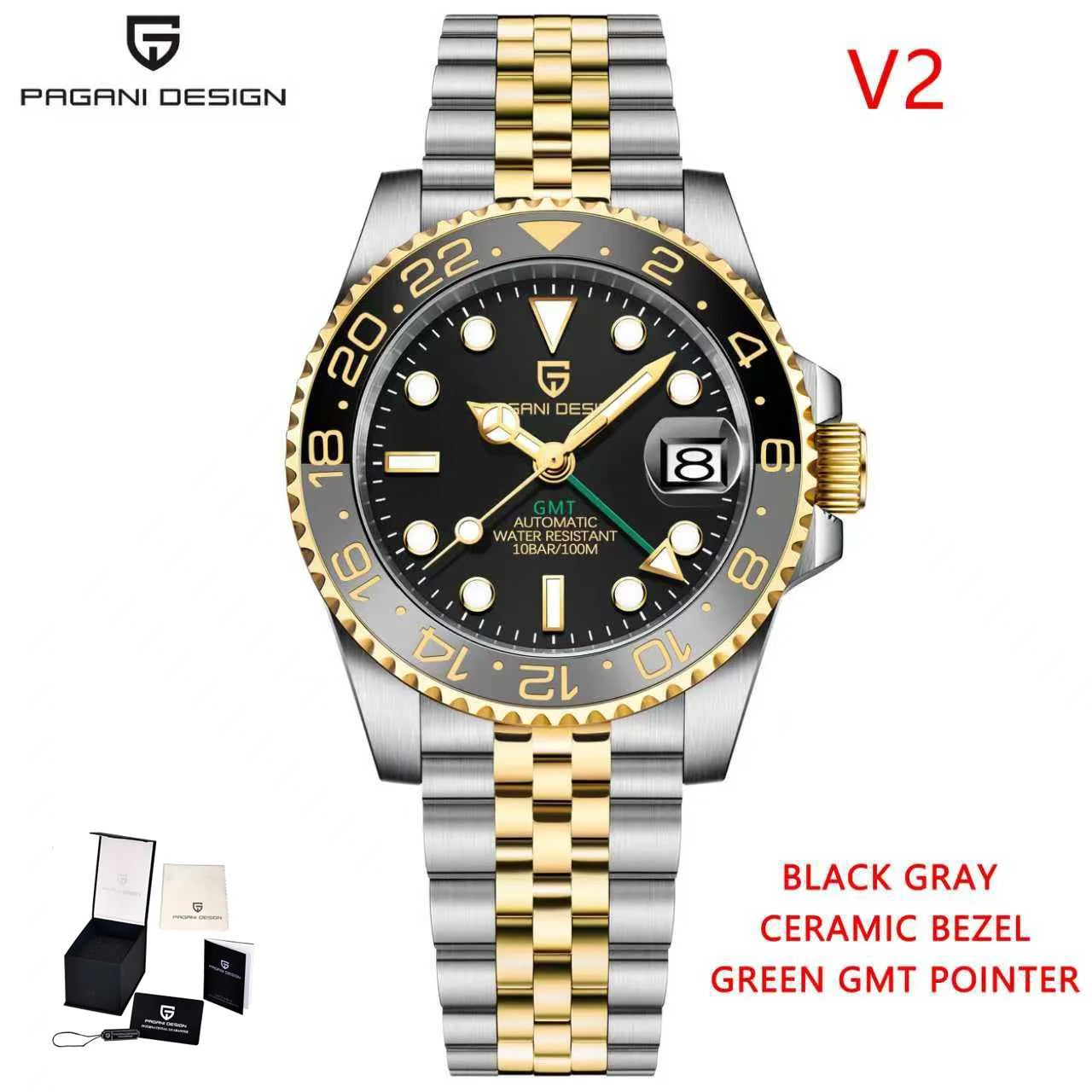 New PAGANI DESIGN GMT Watch Men's Luxury Sapphire Automatic Mechanical Watch 40MM Stainless Steel Waterproof Gift Box Watch