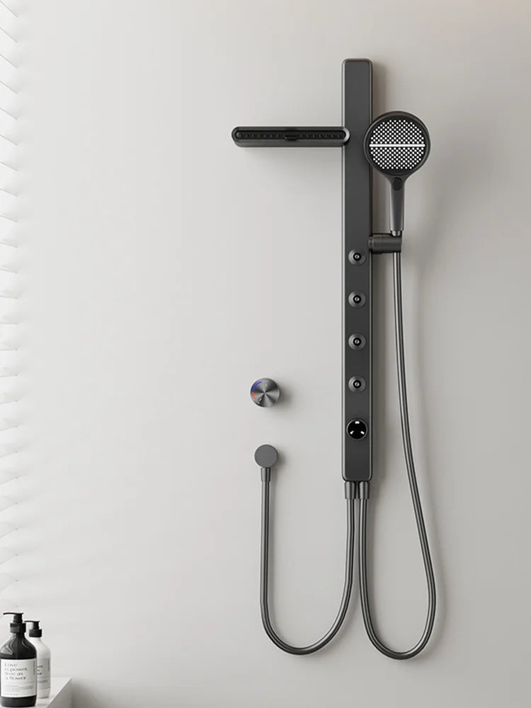 MYN Hidden Wall-Mounted Thermostatic Rain Spray Shower Set with Slide Bar All Copper Construction for Household Bathroom