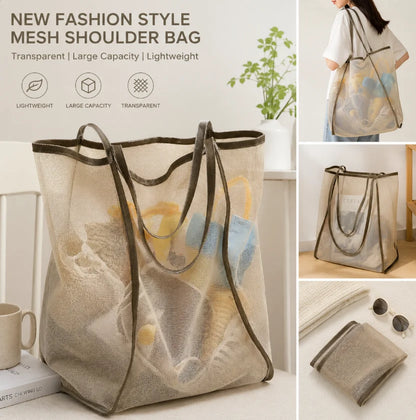 Mesh Beach Bag Lightweight, Breathable & Quick-Dry Travel Tote for Beach Trips Outdoor Activities, and Storage of Towels Toys