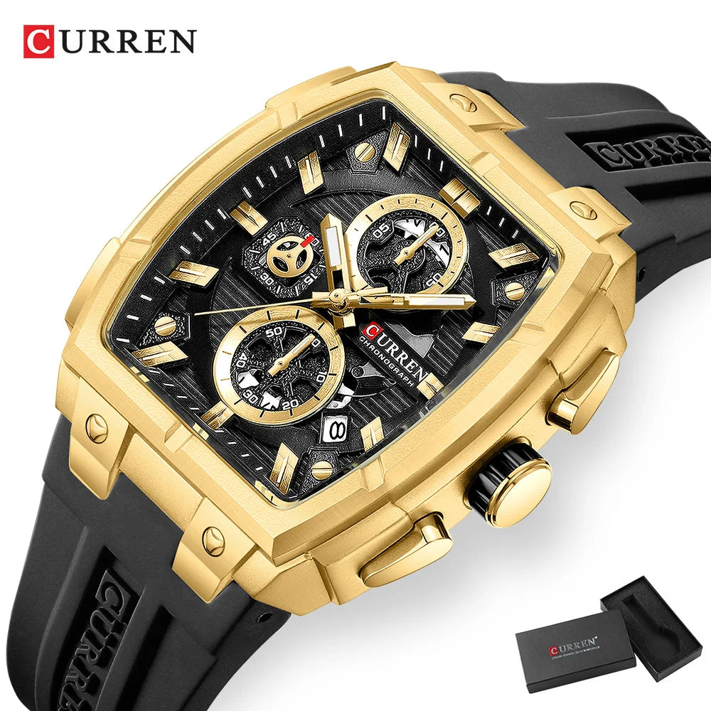 CURREN Luxury Vintage Watch for Men Sports Chronograph Quartz Wristwatches with Silicone Strap,Date,Luminous