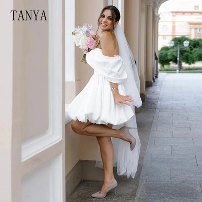 Sweetheart Neckline Short Wedding Dresses Off The Shoulder A Line Knee Length Simple Bridal Gown Home Coming Dress TSWD343