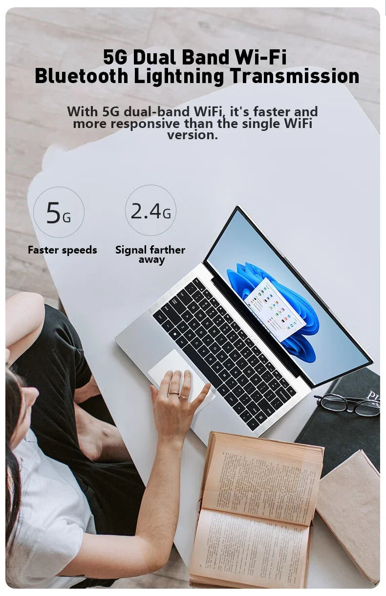 15.6 Inch Ultra Thin Laptop Intel 6500Y Windows 11 Pro 32GB DDR4 2TB SSD Lightweight Business Gaming Portable Notebook