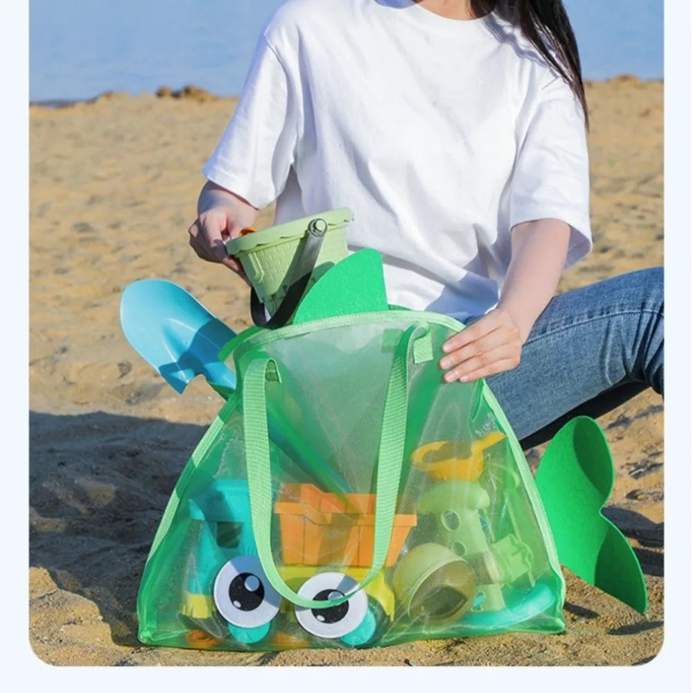 Kids Mesh Beach Bags Colorful Cartoon Shark Animal Sand Free Quick Dry Shell Toy Storage Organizer Totes for Toddlers Vacations