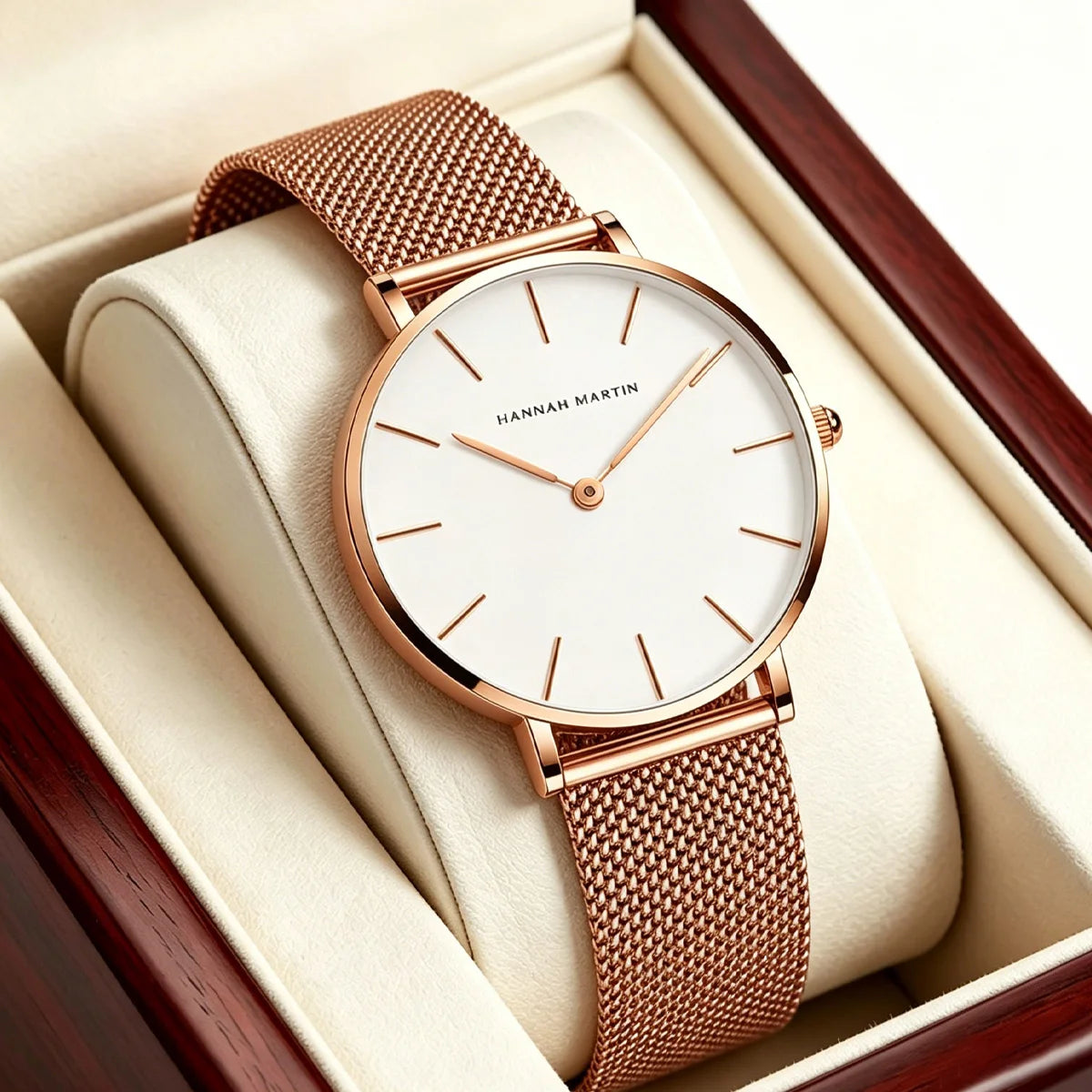 Women's Watch Hannah Martin Brand Stainless Steel Mesh Strap 36mm Silver Minimalist Dial Japanese Quartz Movement 6.9mm Slim Clock 3Bar Life Waterproof Local Fast Shipping Women Watch