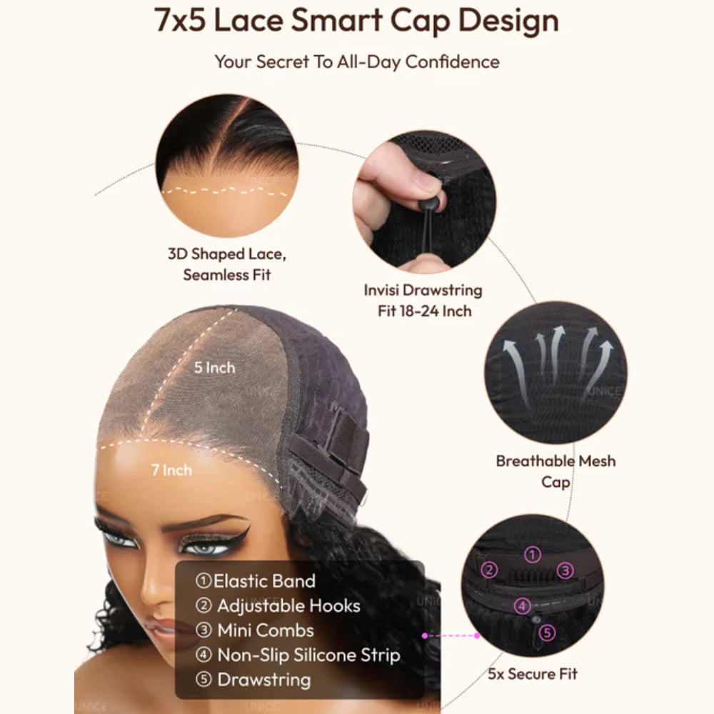 UNice Bye-Bye Knots™ 7x5 Lace Pre Layered Side Part Yaki Straight Wig Human Hair Glueless Wig Short Bob Wigs 150% Density