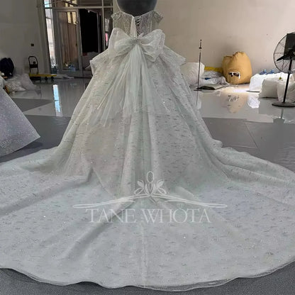 Robe De Marie Off Shoulder Tassel Sweetheart Beading Crystal Ball Gown Lace Elegant Wedding Dress