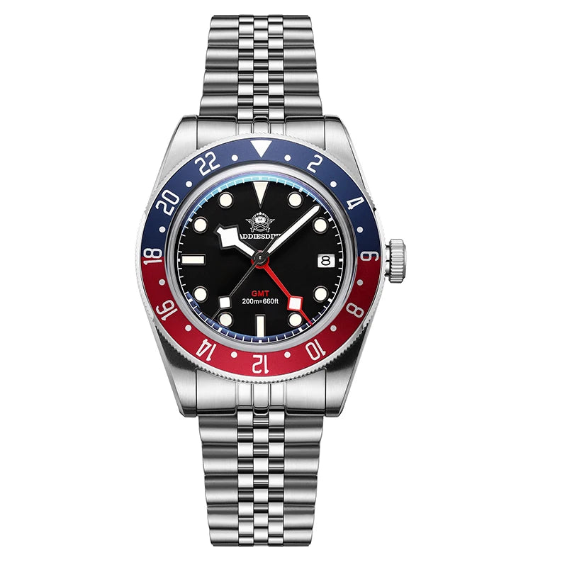 ADDIESDIVE TOP Men's Watches 20Bar Diving BGW9 Super Luminous AD2044 Swiss Ronda 515-24H GMT Watch Quartz Watch