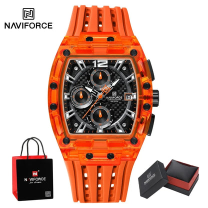 NAVIFORCE Man's Watch 5ATM Waterproof Quartz Chronograph Silicone Strap Stylish Students Sports Male Luxury Wristwatch Gifts Box
