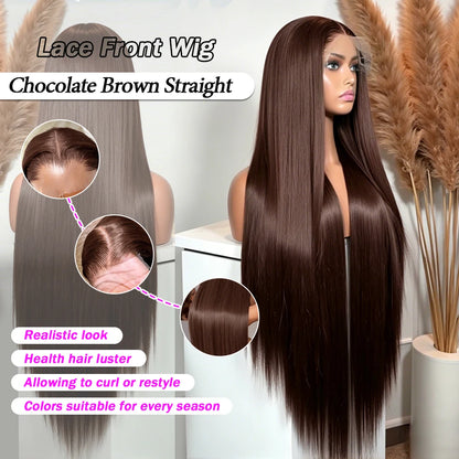 HD Chocolate Brown 13x4 Straight Lace Front Wig Brazilian 13x6 Full Lace Frontal Wigs For Women Remy Human Hair Wig Pre Plucked