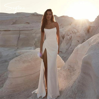 Simple Wedding Dress Mermaid Strapless Bride Gowns Customized Slit Leg Opening Floor Vestidos De Novia Bridal Dress for Women