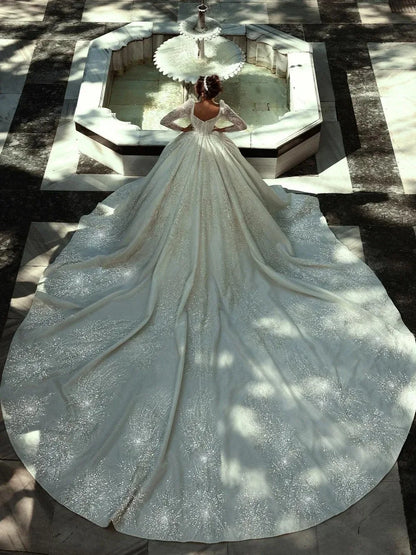 Beaded Long Wedding Dresses 2026 Modest Long Sleeve Bridal Gown Charming Princess Dresses For Bride Vestidos De Noiva Customized
