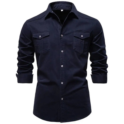 AIOPESON 2026 Business Cotton Pocket Shirt Long Sleeve Quality For Casual Slim Fit Solid Color Men Shirts