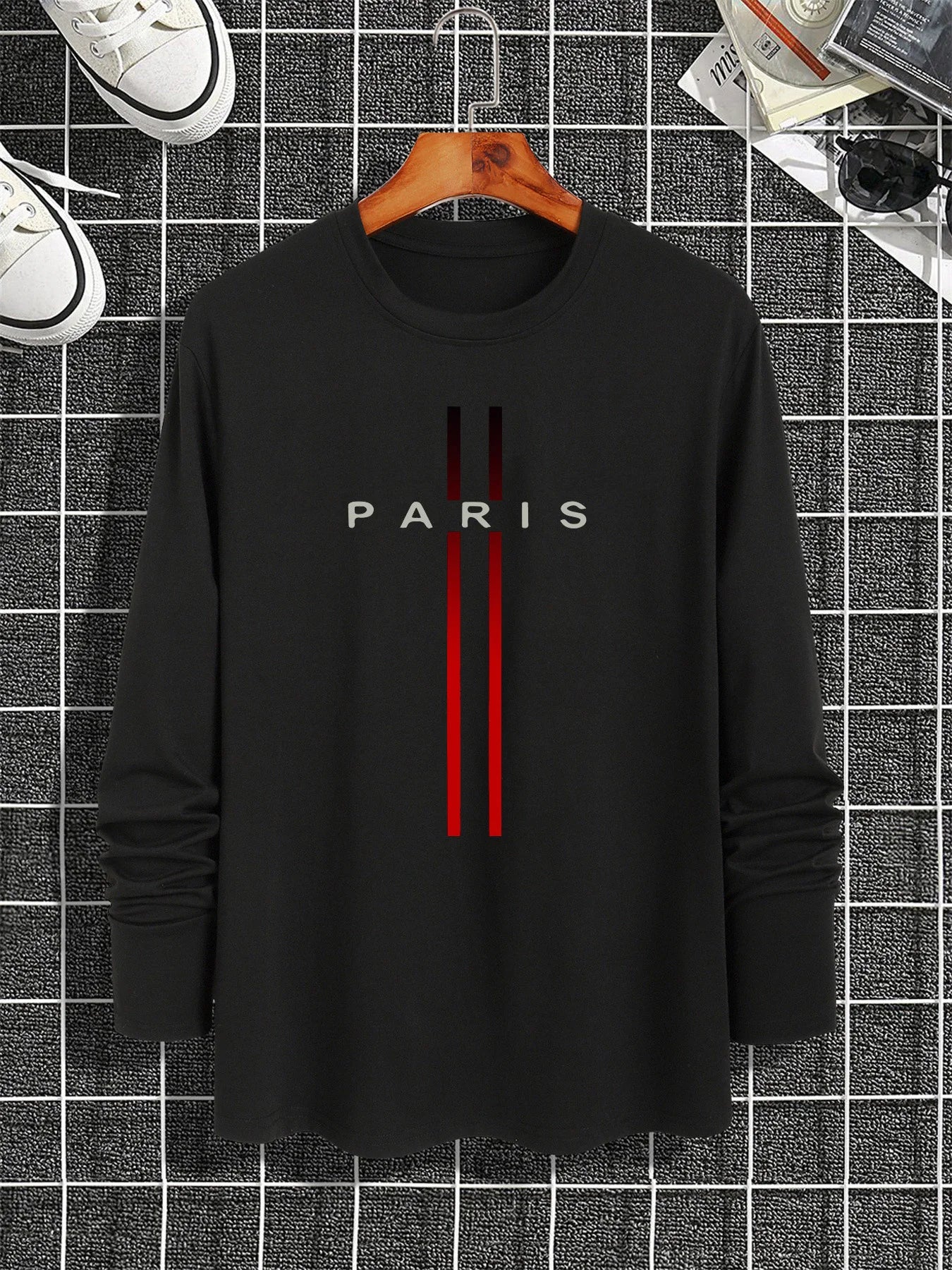 100% pure cotton men's long sleeved rounded neck T-shirt