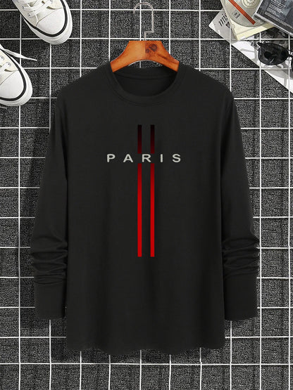 100% pure cotton men's long sleeved rounded neck T-shirt