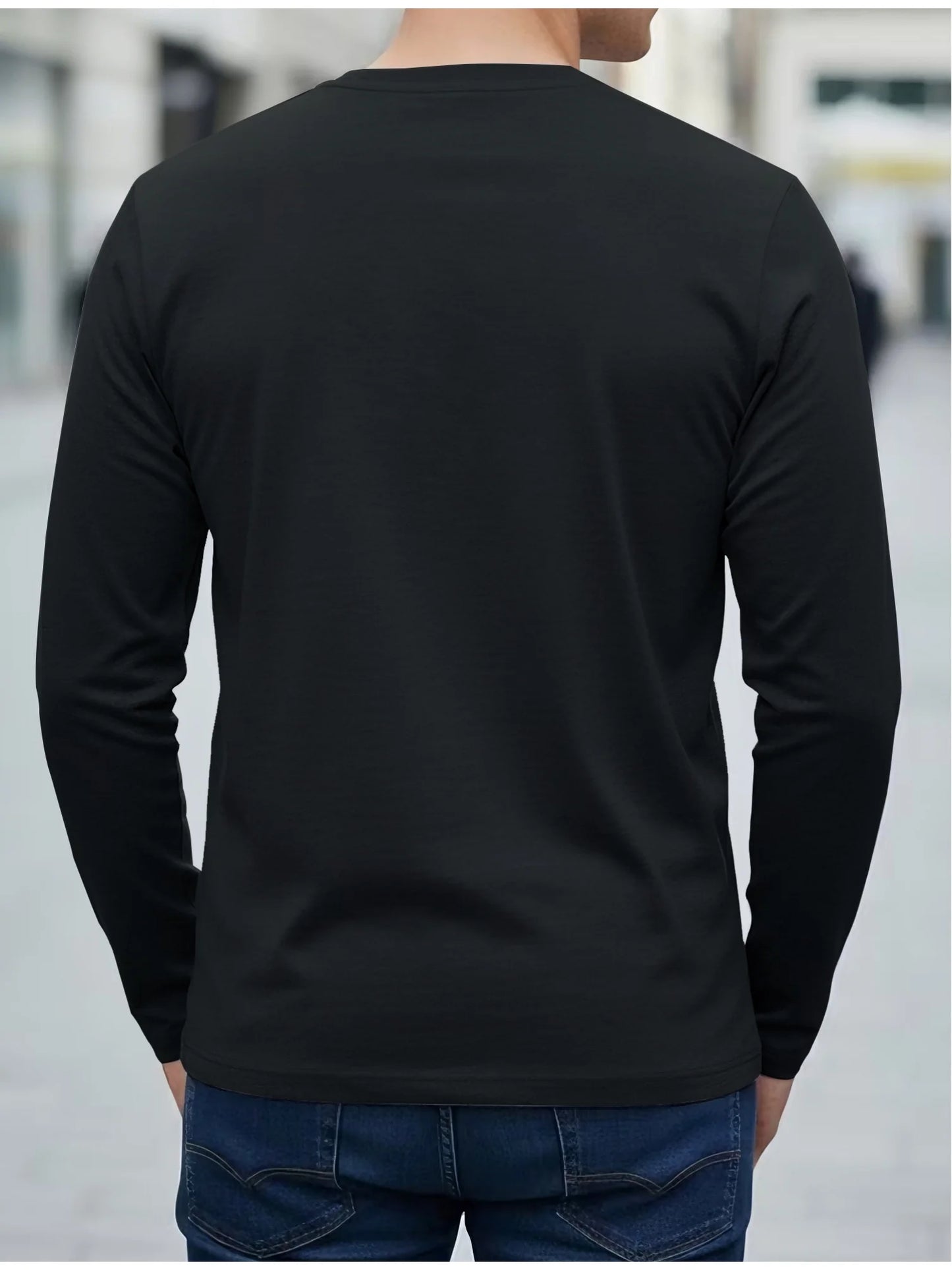 100% pure cotton men's long sleeved round neck loose compass explorer pattern printed casual versatile T-shirt top