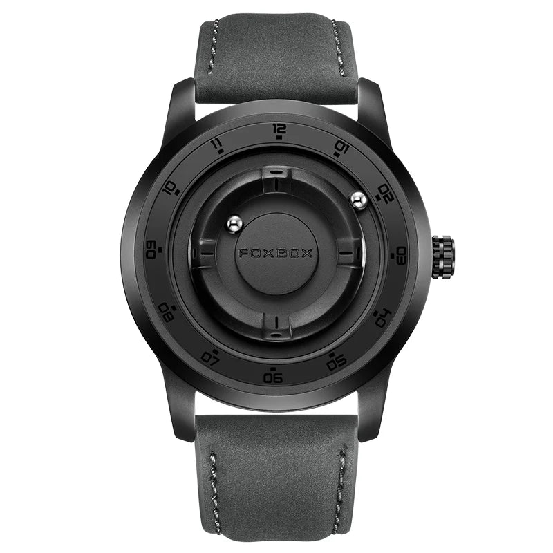 FOXBOX Magnetic Driven Watch Fashion Waterproof Quartz Wristwatch Rolling Steel Ball Pointer Sports Watches Military Clock+Box