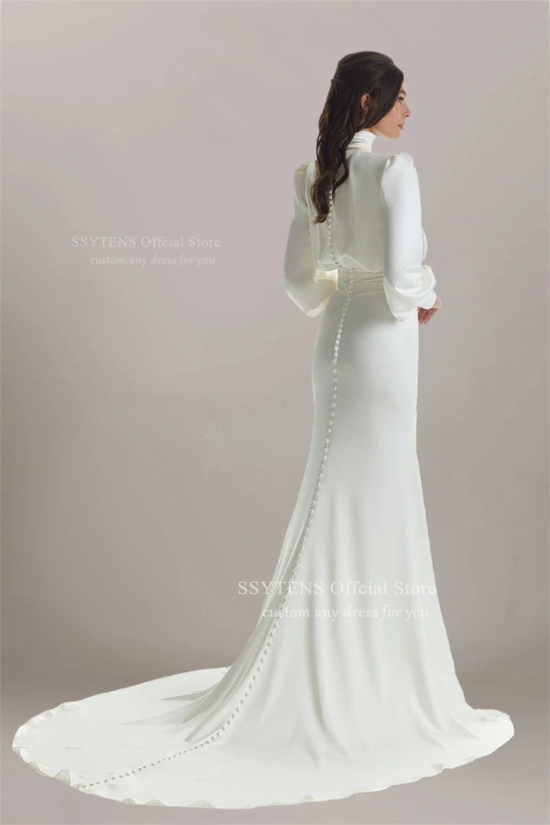 SSYTENS Customized Civil Wedding Dresses Long Sleeves Simple Mermaid Brides Dress High Neck Elegant Bridal Gown Vestido De Noiva