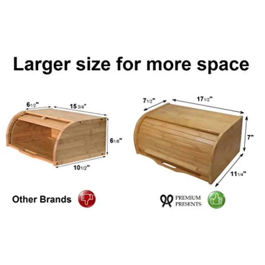 Large bread box bread basket wooden box storage boxes kitchen counter organizer, roll top breadbox. bread boxes for kitchen cou