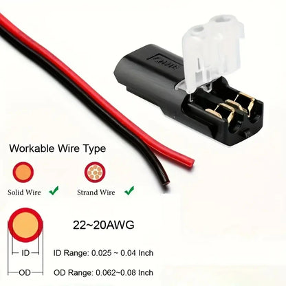20/50/100 Pack of H2 2-Pin Pluggable Wire Connectors, Nylon Insulated Copper Quick-Connect Terminal Blocks, Suitable for Low-Voltage Cables, No Power Mode Required, No Electronic Components