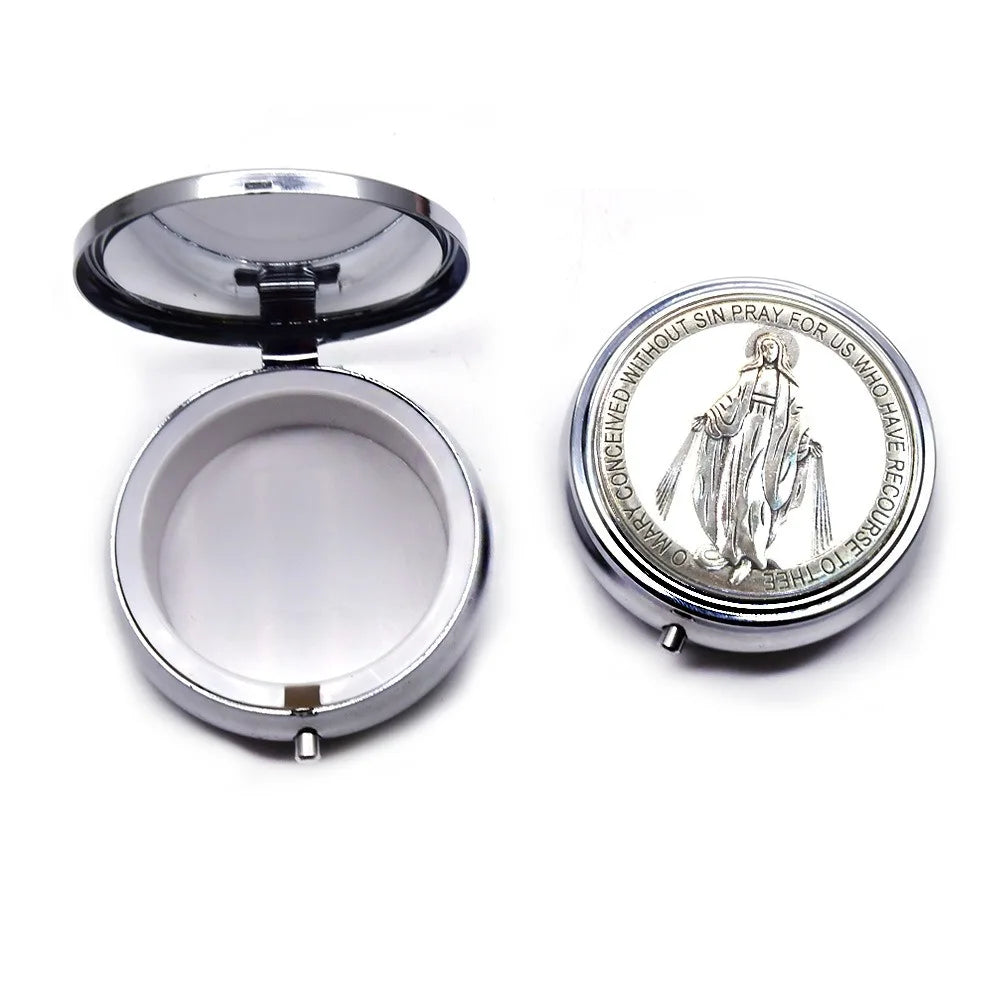 Retro Religious Jewelry Box Round Zinc Alloy Saint Benedict Jewelry Box Elegant Jewelry Storage Box Travel Storage