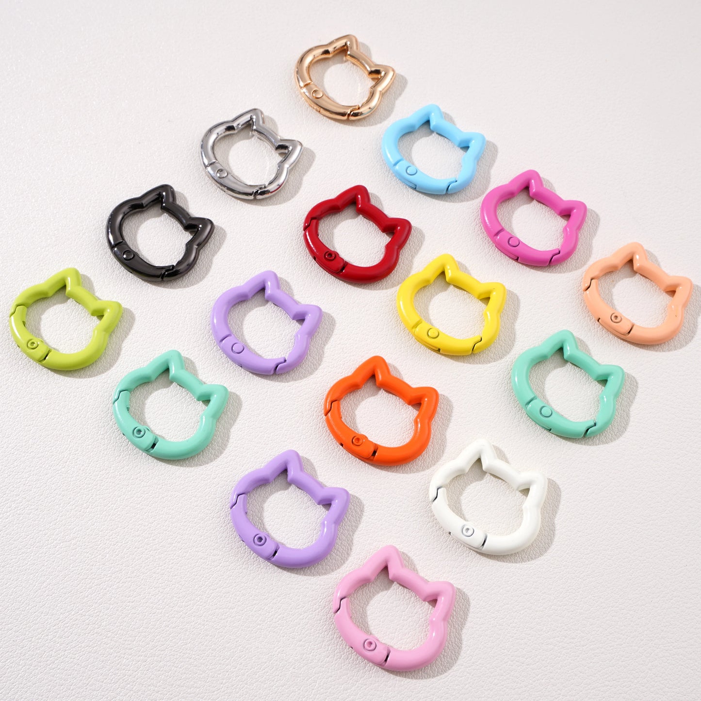 1pc/bag Alloy Spring Clasps Colorful Cute Cat Shape Spring Ring Carabiner Clips For DIY Keyring Lanyard Keychain Making Findings