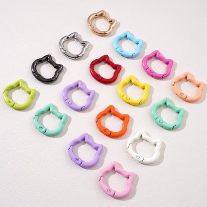 1pc/bag Alloy Spring Clasps Colorful Cute Cat Shape Spring Ring Carabiner Clips For DIY Keyring Lanyard Keychain Making Findings
