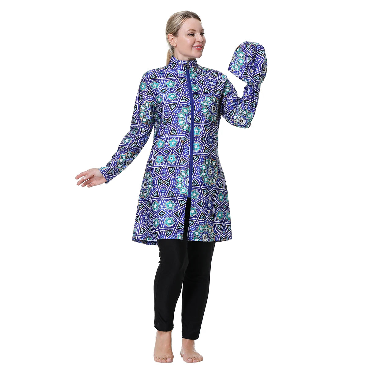 H1024 Muslim Women Fullcoverage  Long Sleeves Cover Up Burkinis Three Pieces Plus Size Printing  Swimwear Suits