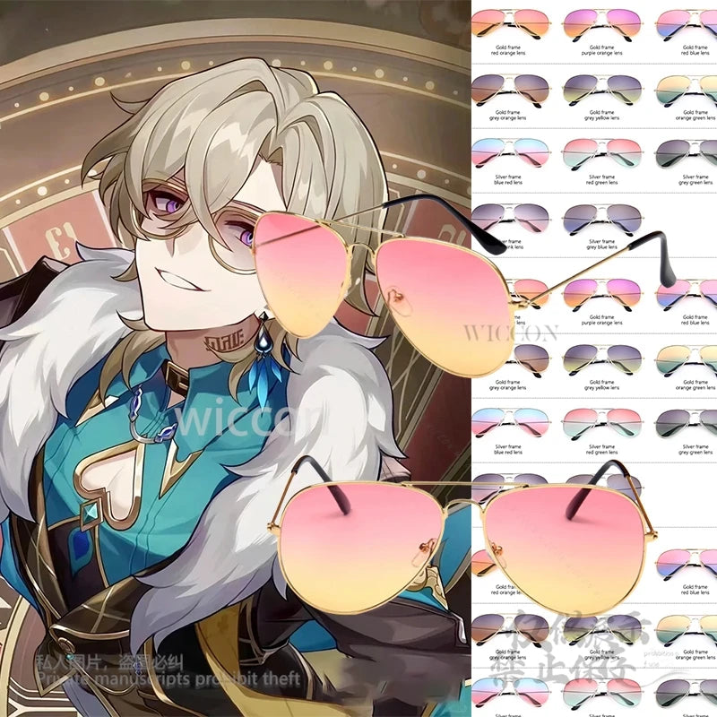 Game Honkai Star Rail Aventurine Glasses Gold Frame Red Orange Lens Props Roleplay Men Women Halloween Party Carnival
