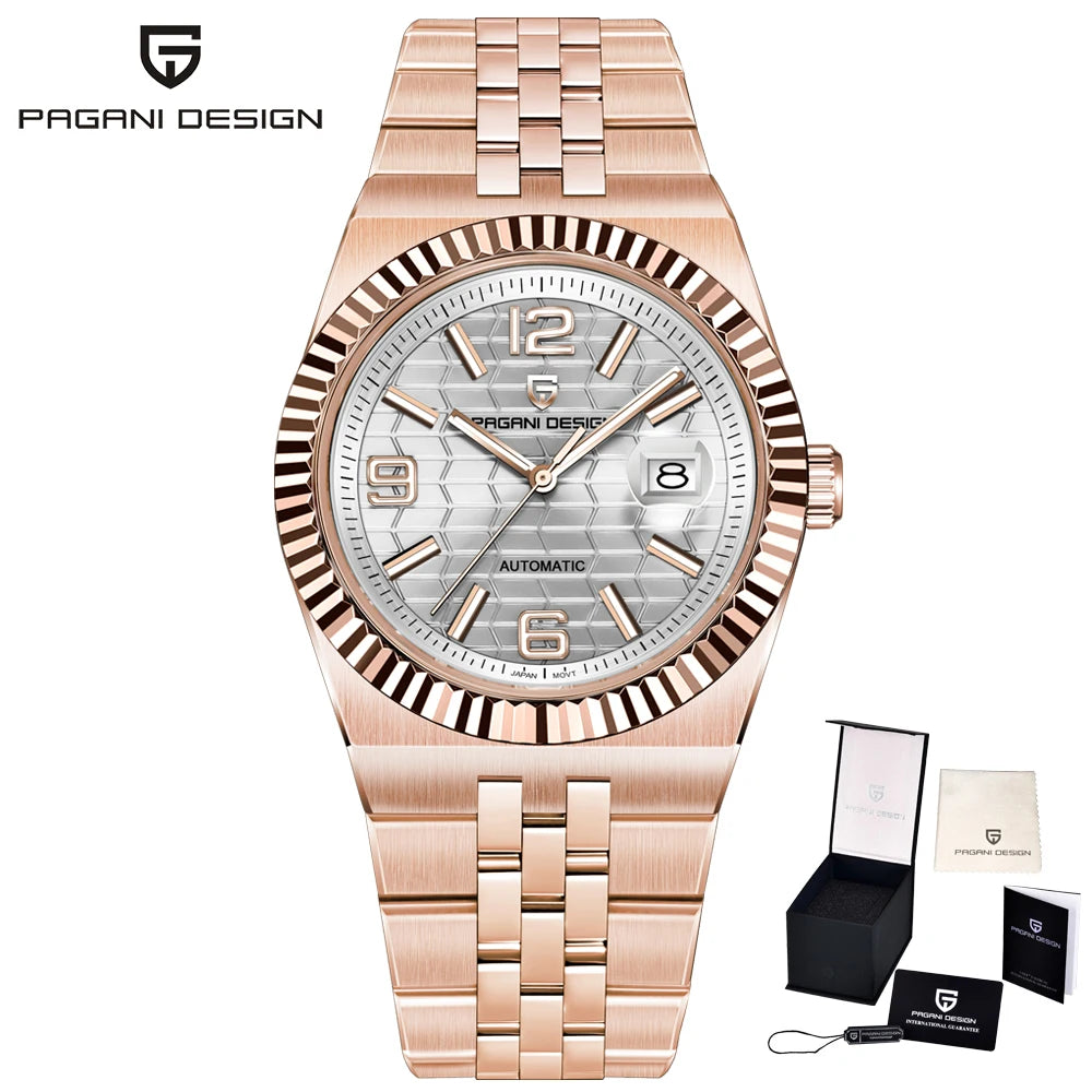 PAGANI DESIGN Business Men's Mechanical Automatic Watch Stainless Steel Waterproof Honeycomb Dial Luminous Gift Men's Watch+Box
