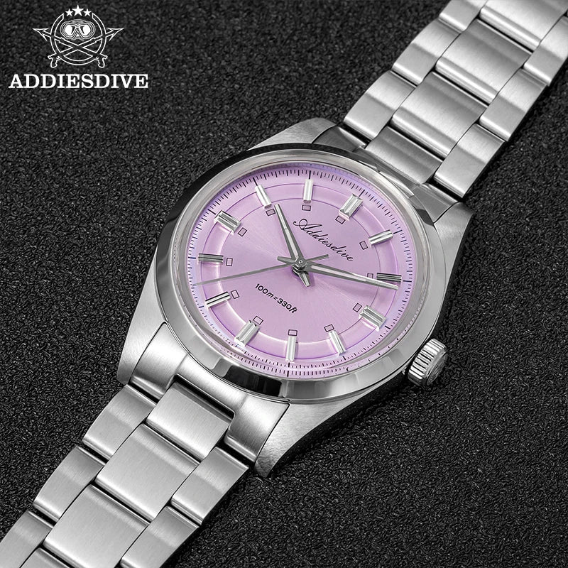 ADDIESDIVE Luxury Men Quartz Watch 36mm Super Luminous Bubble Mirror Glass Waterproof Watches For Man Stainless Steel Watch Male