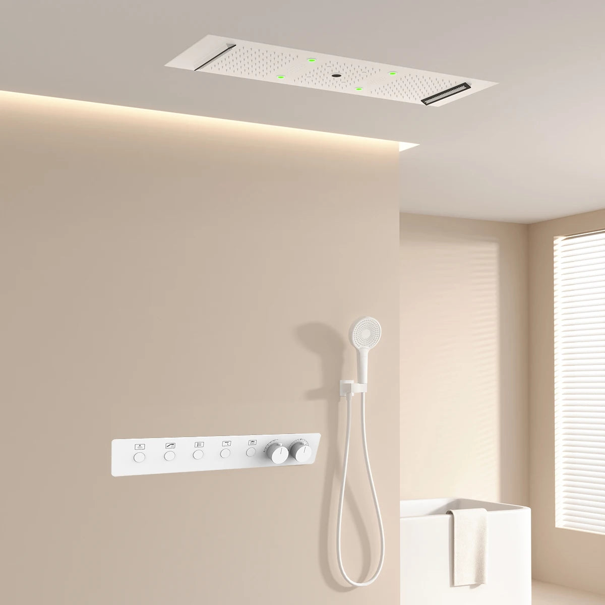 300*900mm  Bathroom Ceiling LED Thermostatic Smart Shower Faucet Set with Rainwater Waterfall Led Shower Head Set