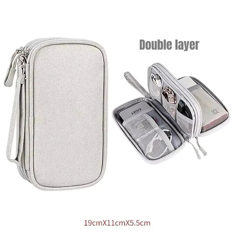 1PCS Grey/Black/Pink/Navy NEW Travel Organizer Bag Cable Storage Organizers Pouch Carry Case Portable Double Layers Storage Bags