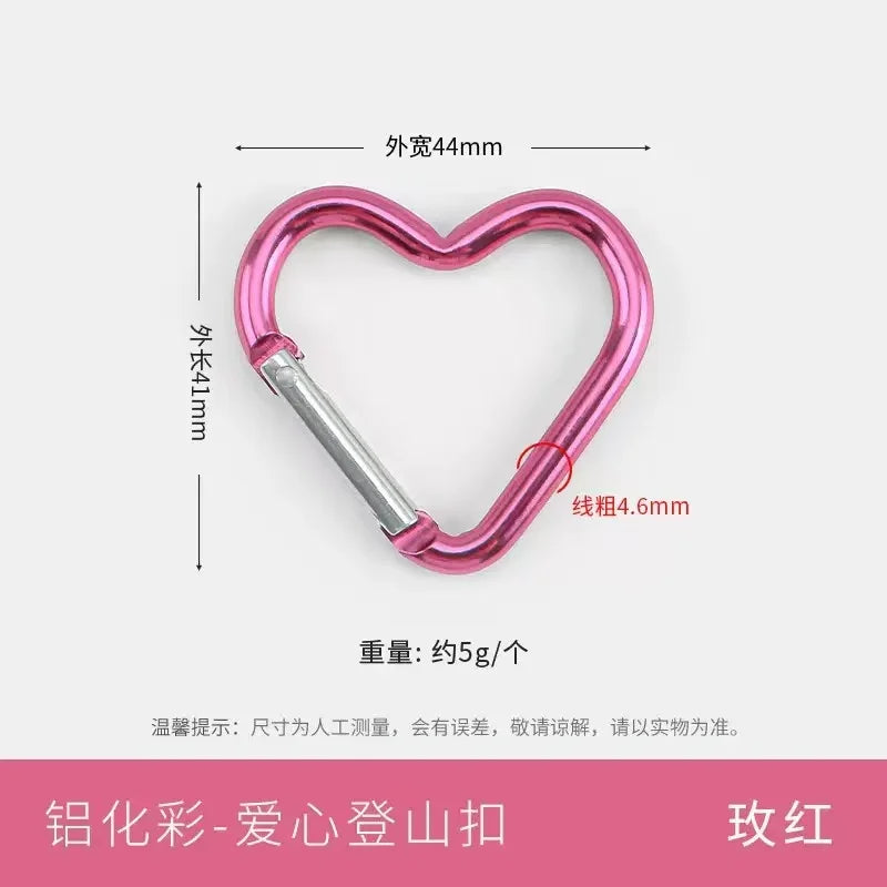5pcs Aluminum Alloy Colorful Heart Spring Clasps  Carabiner Keychain Clips Hook Dog Chain Diy Jewelry Buckle Connector Supplies