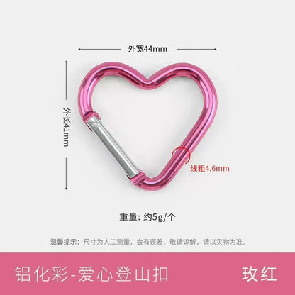 5pcs Aluminum Alloy Colorful Heart Spring Clasps  Carabiner Keychain Clips Hook Dog Chain Diy Jewelry Buckle Connector Supplies