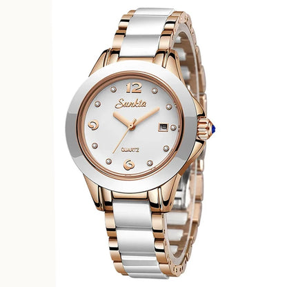 Sunkta Fashion Casual Quartz Woman Watch Elegant Luxury Ceramics Diamond Calendar Waterproof Ladies Women's Watches Montre Femme