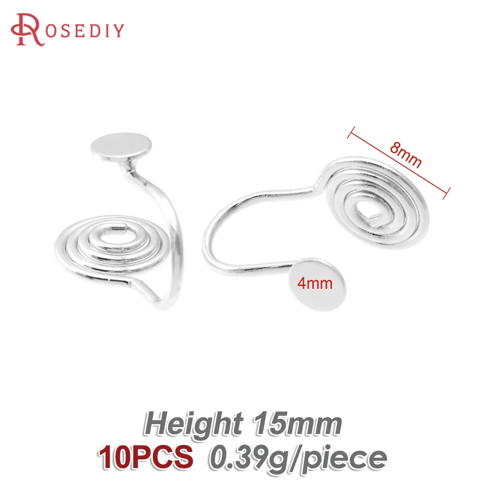 10PCS 4MM~14MM 18K Gold Color Brass with Trays Bezels Settings Earrings Clips High Quality Diy Women's Earrings Jewelry Making