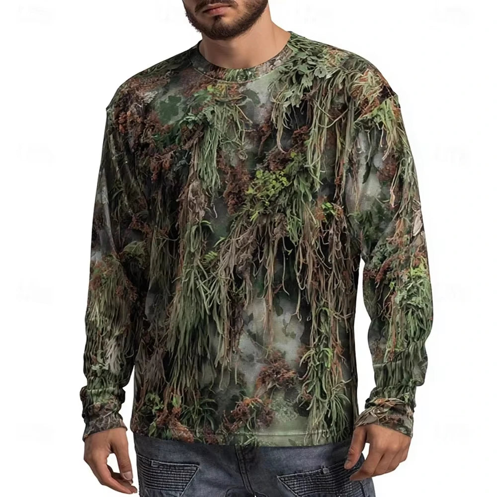 Men's Camo Animal Print Long Sleeve,3D Graphic Crew Neck Shirt, Outdoor Street Style, Spring Summer Casual Tops,For Men Hunting