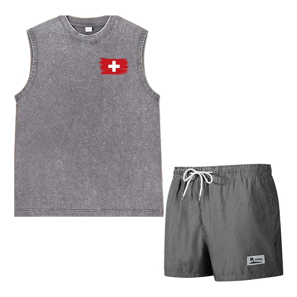 Casual Summer  sleeveless Men's 2 Piece Outfit
