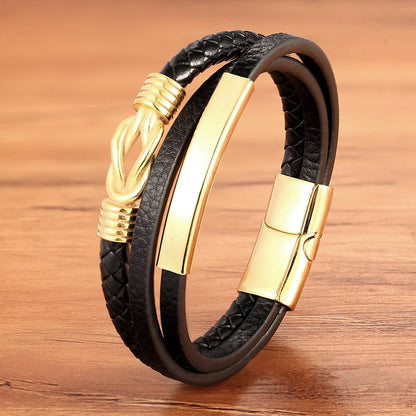 XQNI Luxury Vintage Multilayer Leather Men Bracelet Bead Bracelet Stainless Steel Charm Jewelry Male Wrist Bangle Birthday Gift